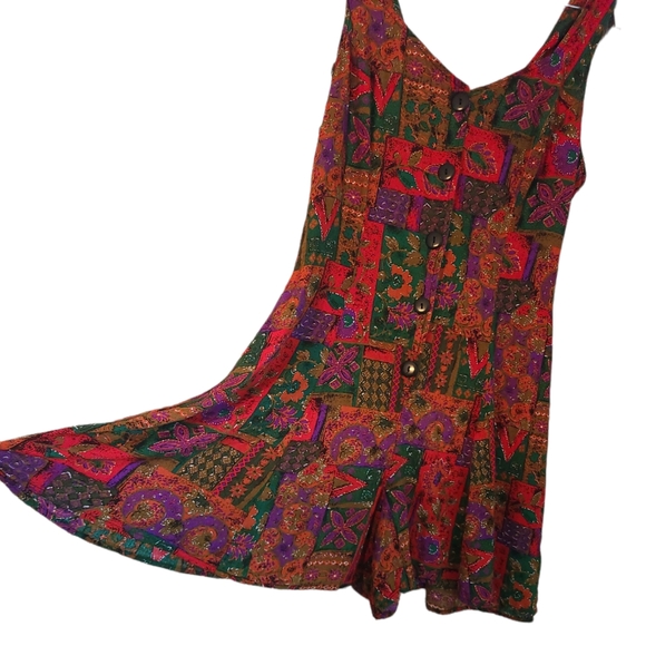 Vintage Pants - Vintage multi print patchwork button up romper lace up back small